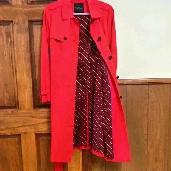 Talbots Red Raincoat/Overcoat/Trench Coat W/Belt 2 Front Pockets Lined Size M - Picture 8 of 11